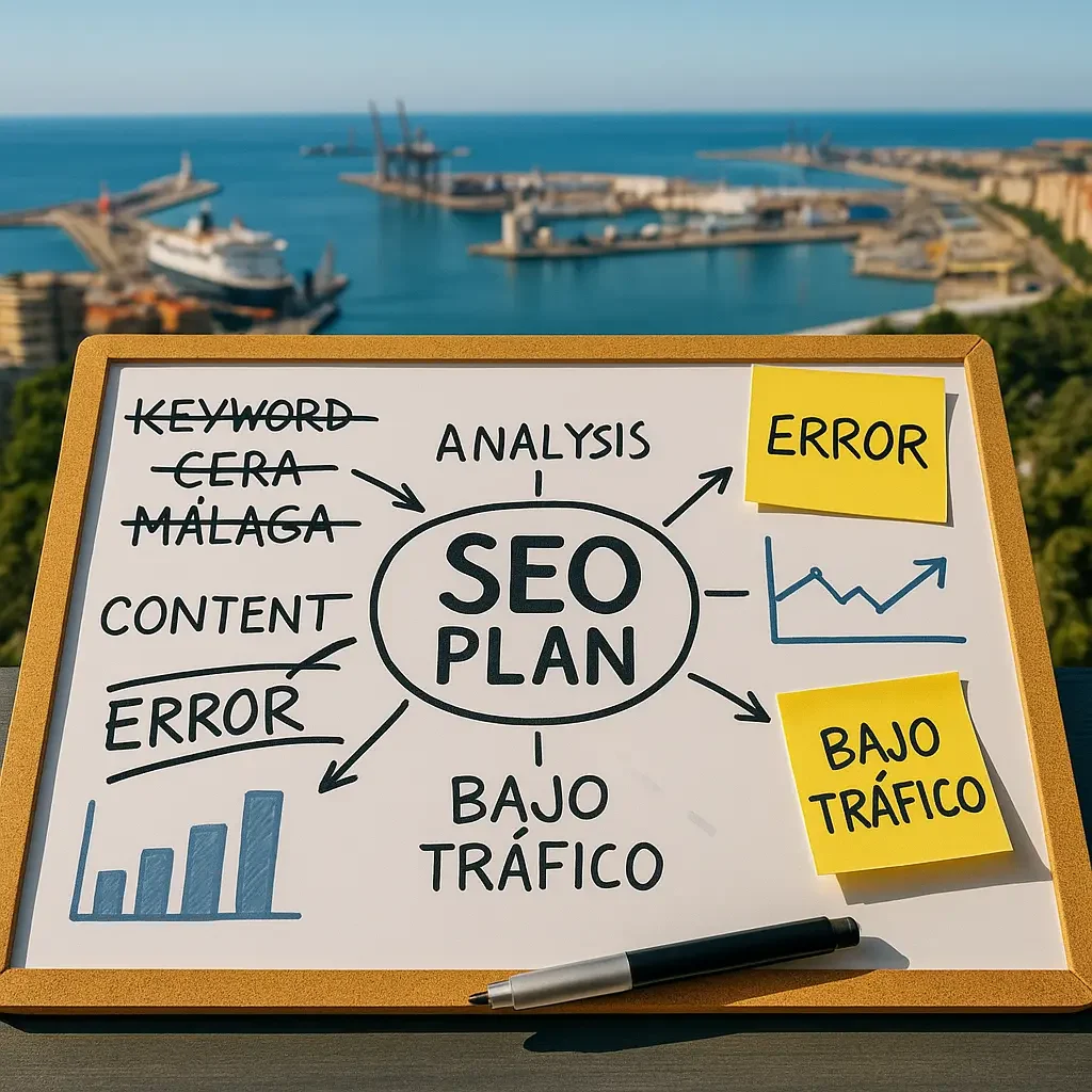 Plan de estrategia SEO con errores comunes y baja visibilidad en Málaga